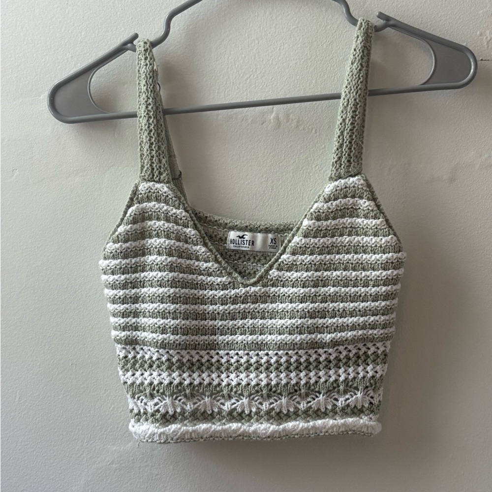 Hollister Striped Knit Crop Top in Sage and White